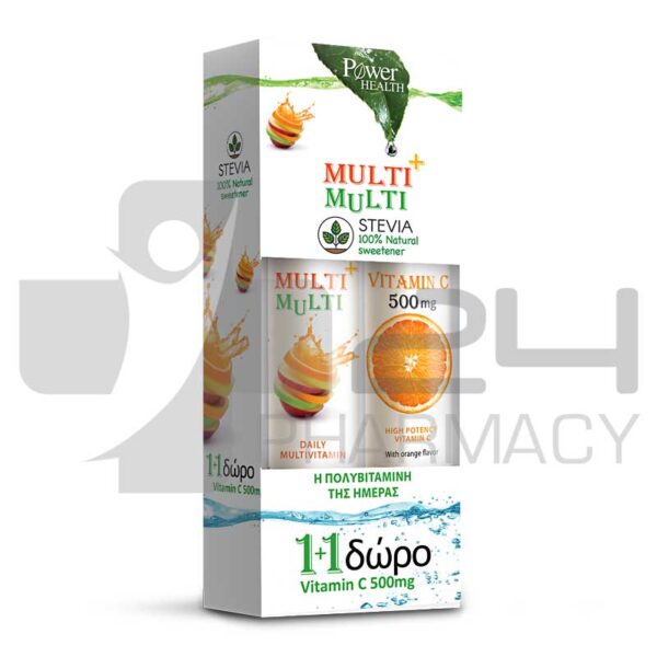 POWER HEALTH MULTI + MULTI ΜΕ ΣΤΕΒΙΑ 24 ΑΝΑΒΡ. ΔΙΣΚΙΑ & ΔΩΡΟ VITAMIN C 500MG 20 ΑΝΑΒΡ. ΔΙΣΚΙΑ