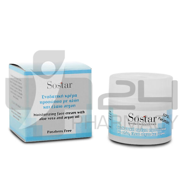 SOSTAR ΕΝΥΔΑΤΙΚΗ ΚΡΕΜΑ ΠΡΟΣΩΠΟΥ ΜΕ ΑΛΟΗ & ΕΛΑΙΟ ARGAN 50ML