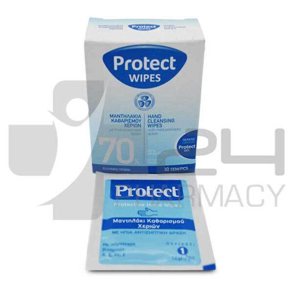 PROTECT GEL ΜΑΝΤΗΛΑΚΙΑ ΚΑΘΑΡΙΣΜΟΥ ΧΕΡΙΩΝ 10 ΤΜΧ
