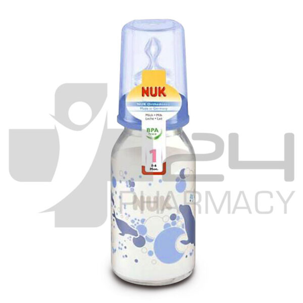 NUK CLASSIC ΓΥΑΛΙΝΟ ΜΠΙΜΠΕΡΟ ΜΕ ΘΗΛΗ ΣΙΛΙΚΟΝΗΣ 0-6 ΜΗΝΩΝ ΜΠΛΕ 125ML
