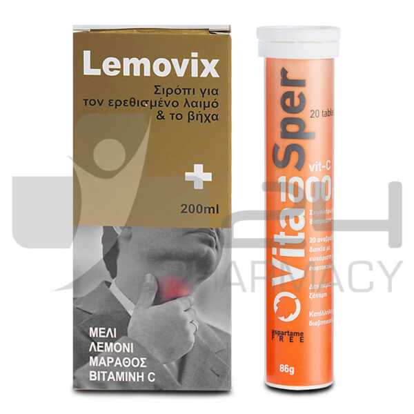 LEMOVIX ΣΙΡΟΠΙ ΓΙΑ ΛΑΙΜΟ & ΒΗΧΑ 200ML + ΔΩΡΟ VITASPER VIT-C1000 20 ΑΝΑΒΡ. ΔΙΣΚΙΑ